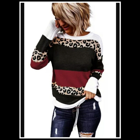 ‼️CLEARANCE PRICE FIRM‼️HP🎉🖤Wine Red Leopard Sweater🖤 - Picture 4 of 5